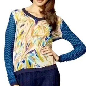 MISSONI for Target Womens Top L/XL Blue Print Blouse with Knit Back
